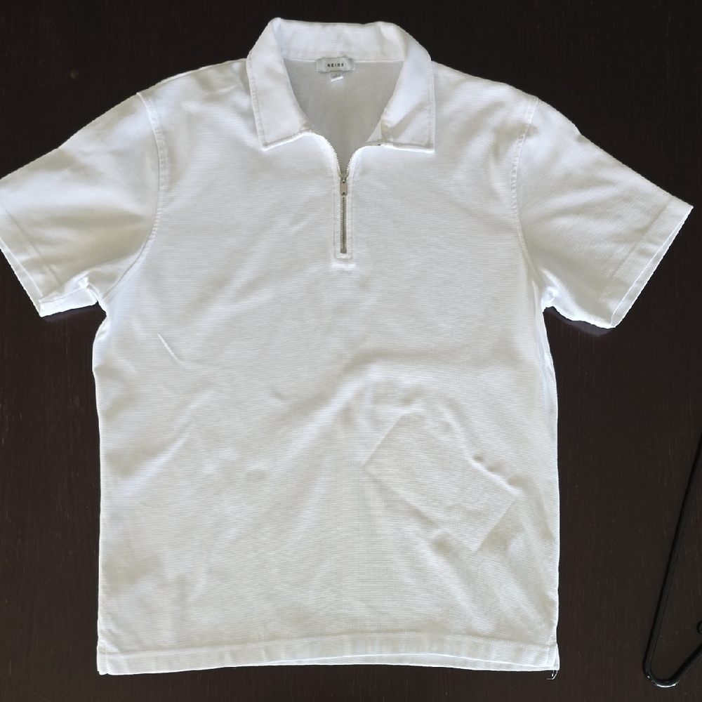 Reiss White Polo Shirt with Quarter-Zip Neckline